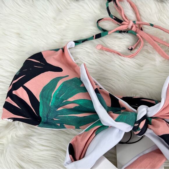 PATBO Tropical Floral Triangle Black Salmon Bikini Top Size 4 NWT - Picture 5 of 10